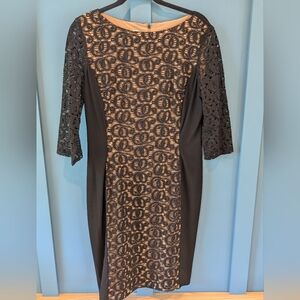 Elegant Black and Nude Lace Dress